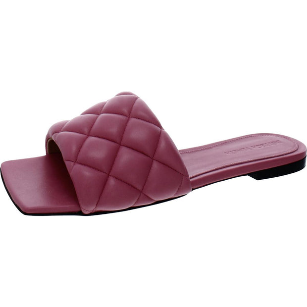 Womens Leather Quilted Slide Sandals