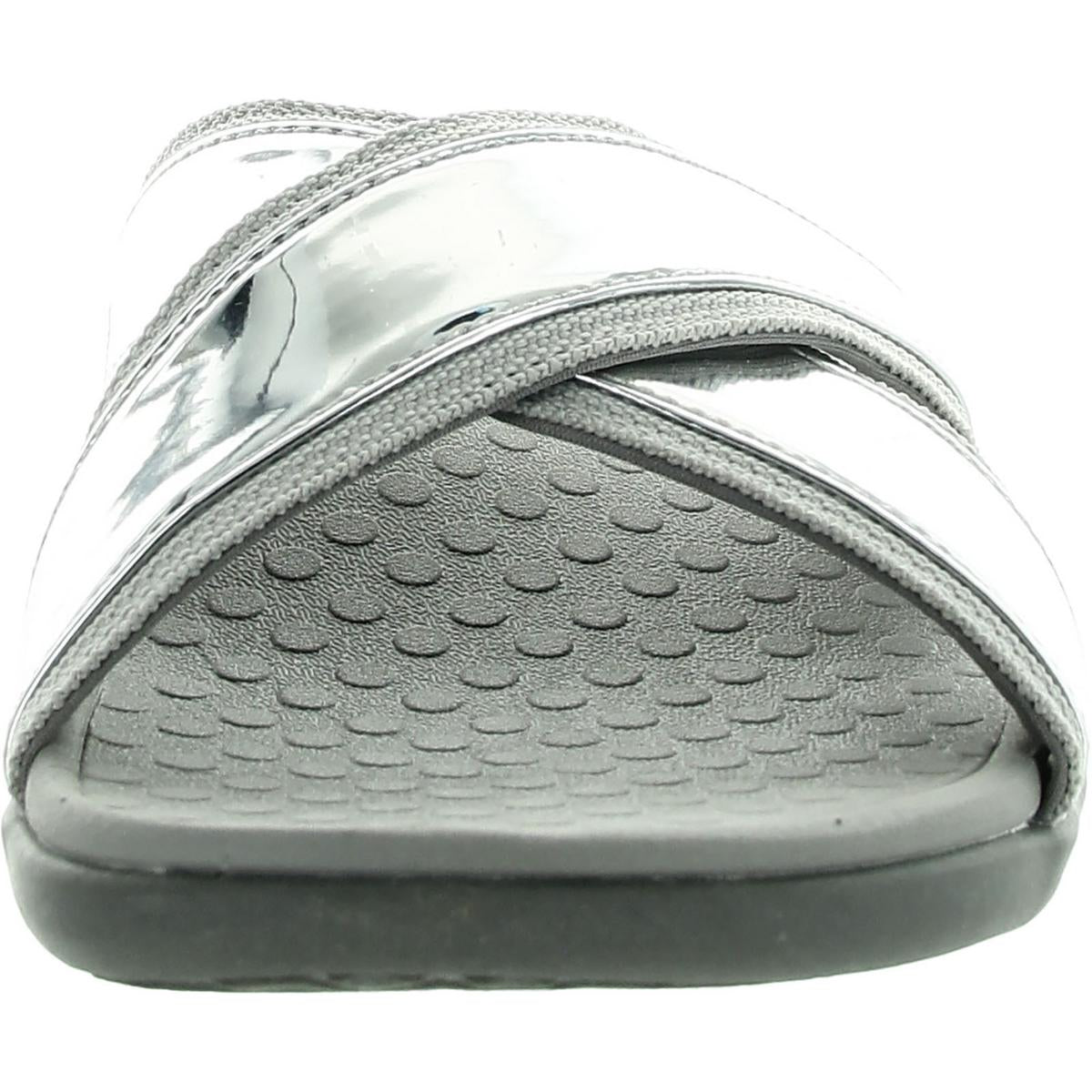 Womens Criss-Cross Patent Leather Slide Sandals