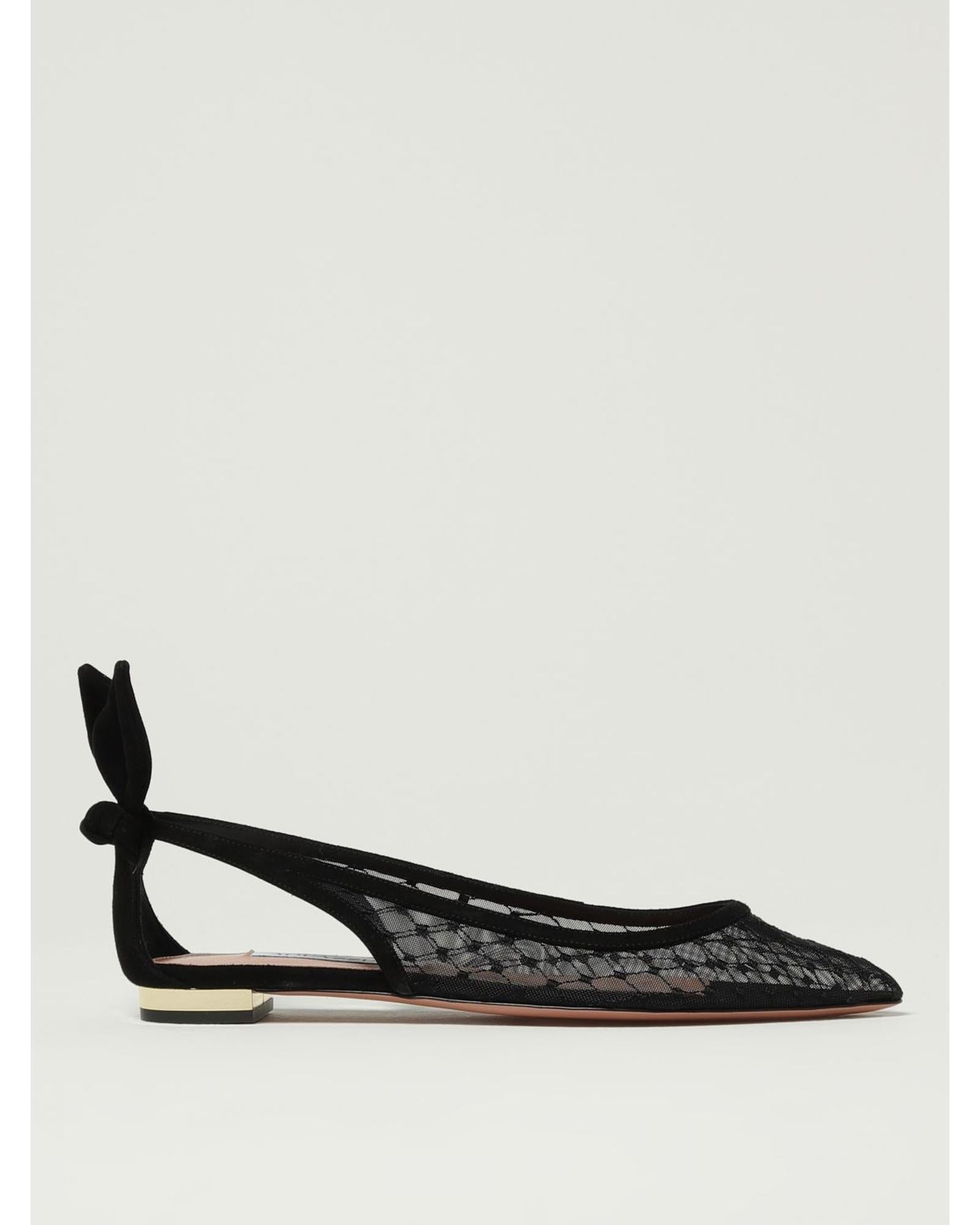 Aquazzura Deneuve Flat Mesh Suede Shoe Women Black Ballet Flats