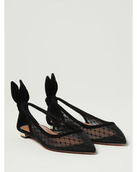Aquazzura Deneuve Flat Mesh Suede Shoe Women Black Ballet Flats