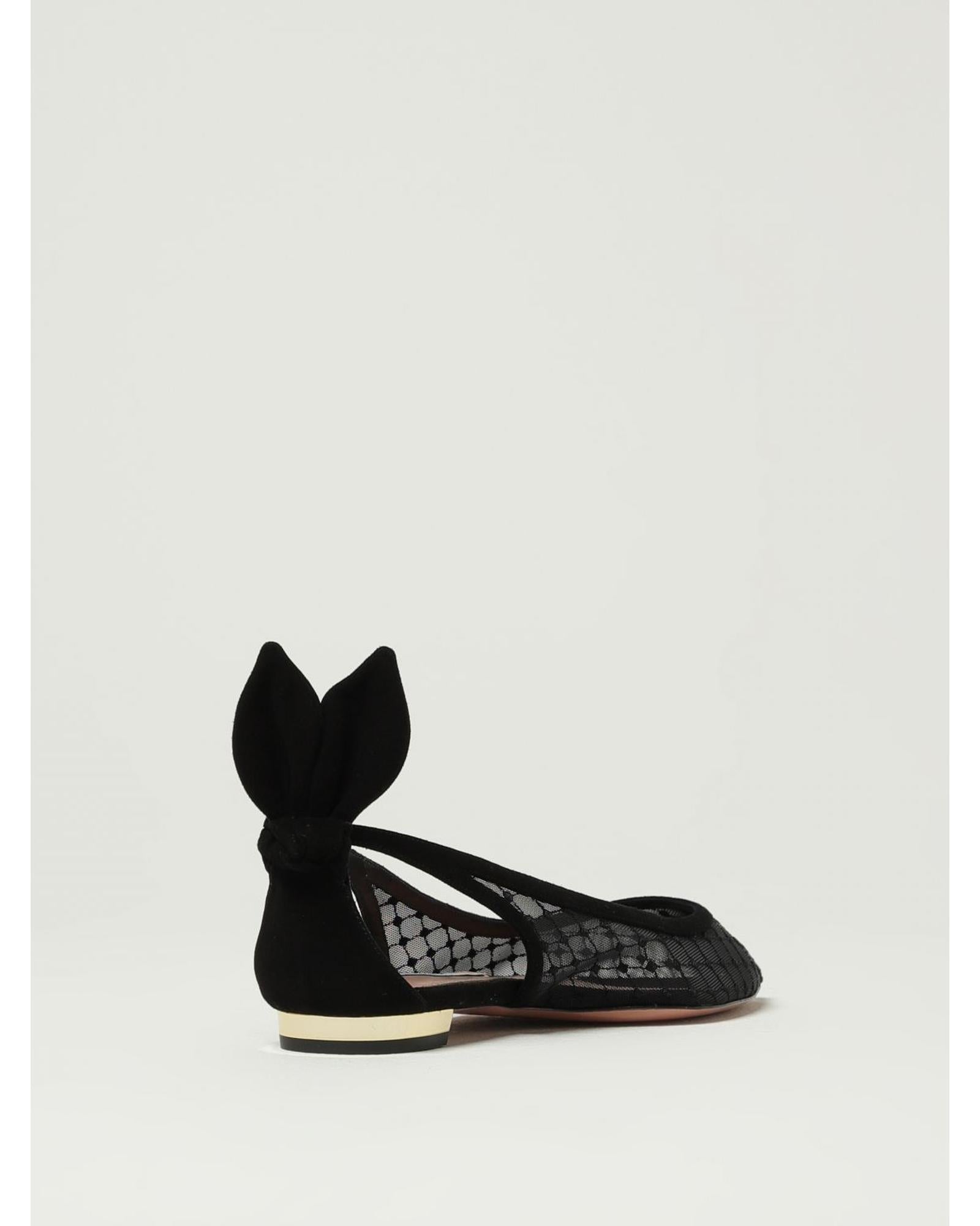 Aquazzura Deneuve Flat Mesh Suede Shoe Women Black Ballet Flats