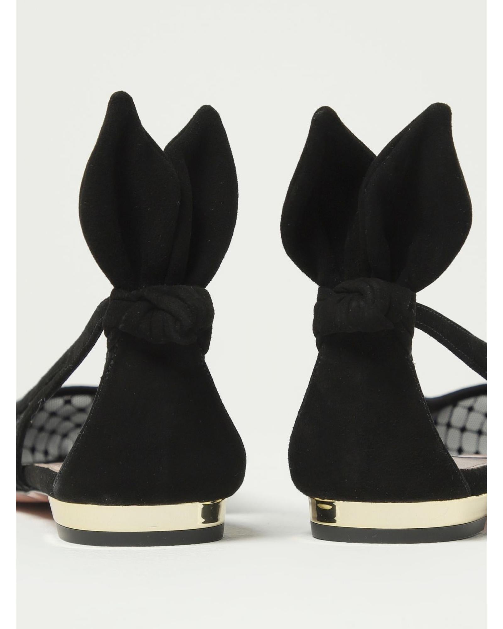 Aquazzura Deneuve Flat Mesh Suede Shoe Women Black Ballet Flats