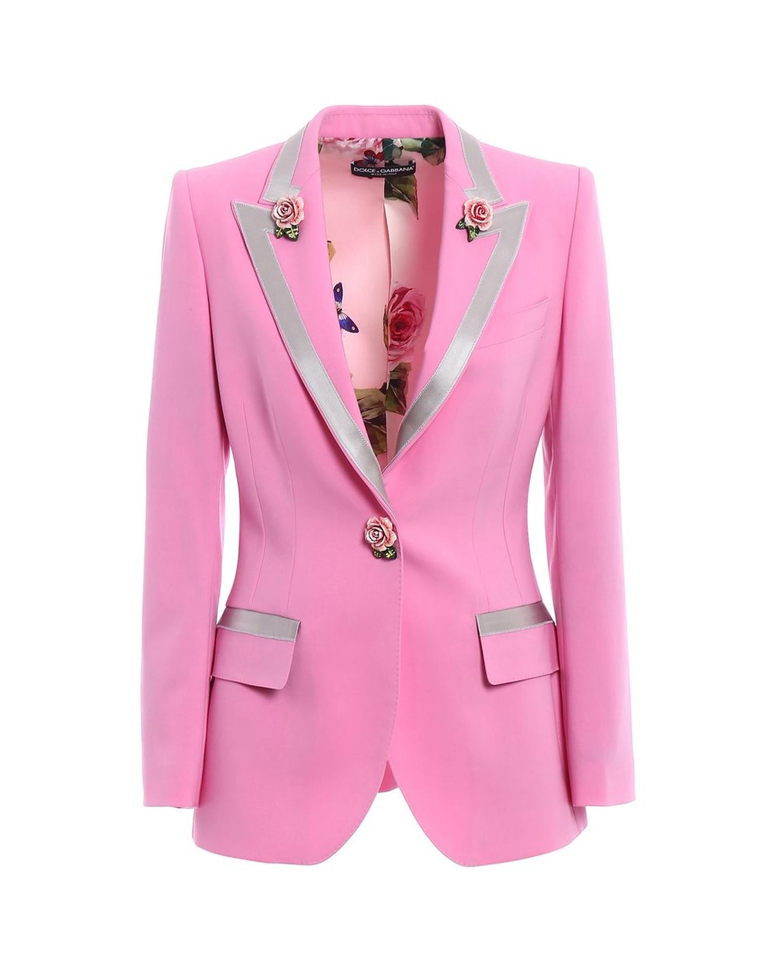 Dolce & Gabbana Rose Trimmed Blazer Women Pink Jackets & Coats