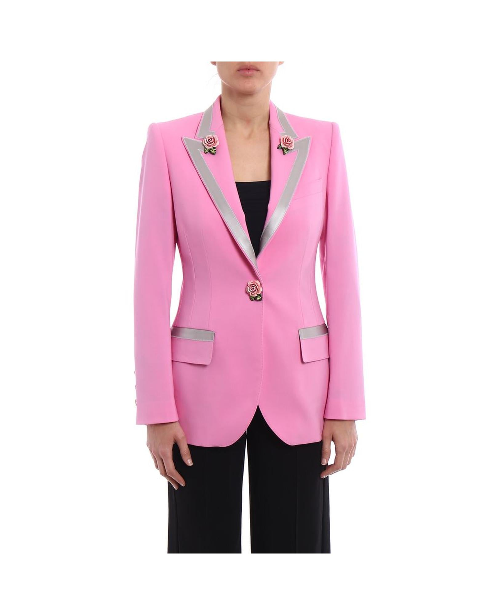 Dolce & Gabbana Rose Trimmed Blazer Women Pink Jackets & Coats