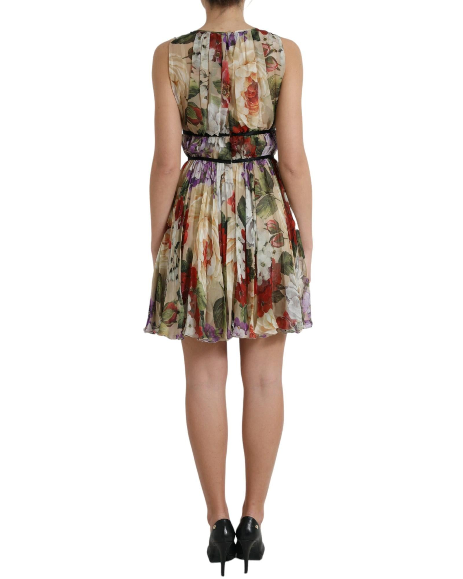 Dolce & Gabbana Floral Print A-Line Silk Dress - Beige