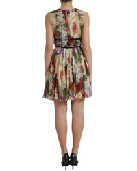 Dolce & Gabbana Floral Print A-Line Silk Dress - Beige