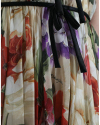 Dolce & Gabbana Floral Print A-Line Silk Dress - Beige