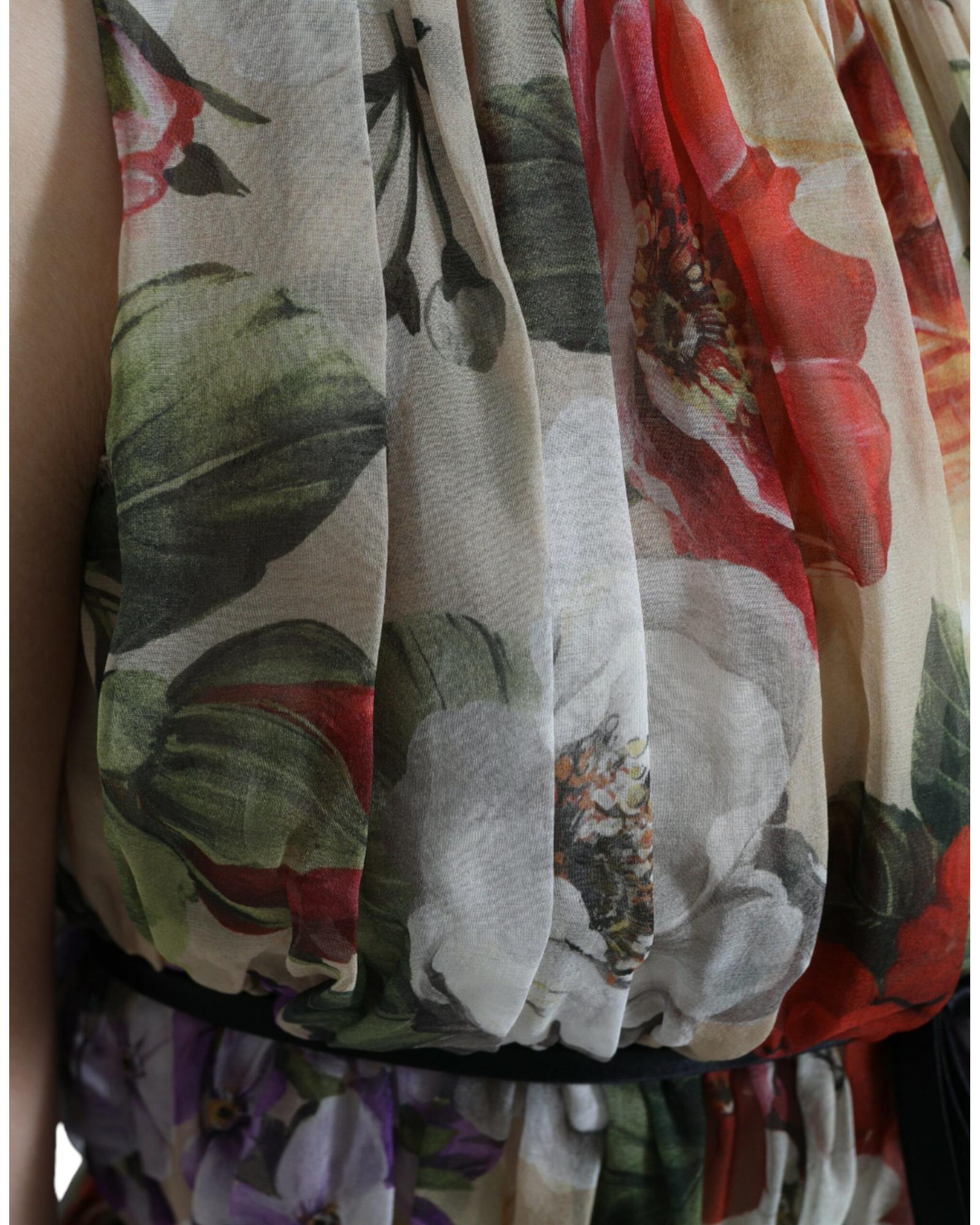Dolce & Gabbana Floral Print A-Line Silk Dress - Beige