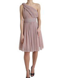 Dolce & Gabbana Asymmetric Pleated Lame Tulle Dress 6 Pink