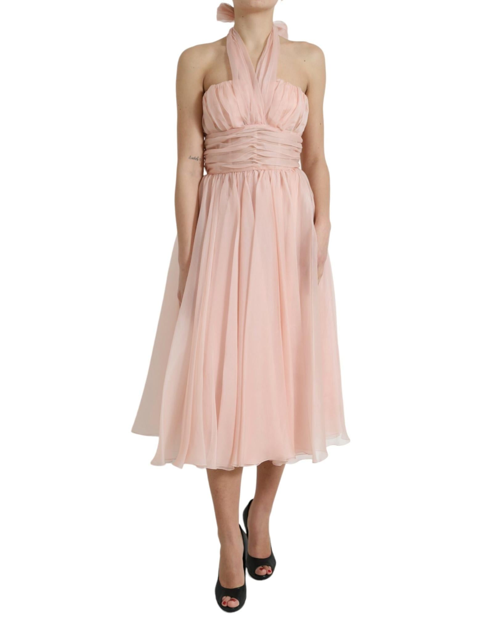 Dolce & Gabbana Women's Pink Silk Chiffon Halter Dress Pink