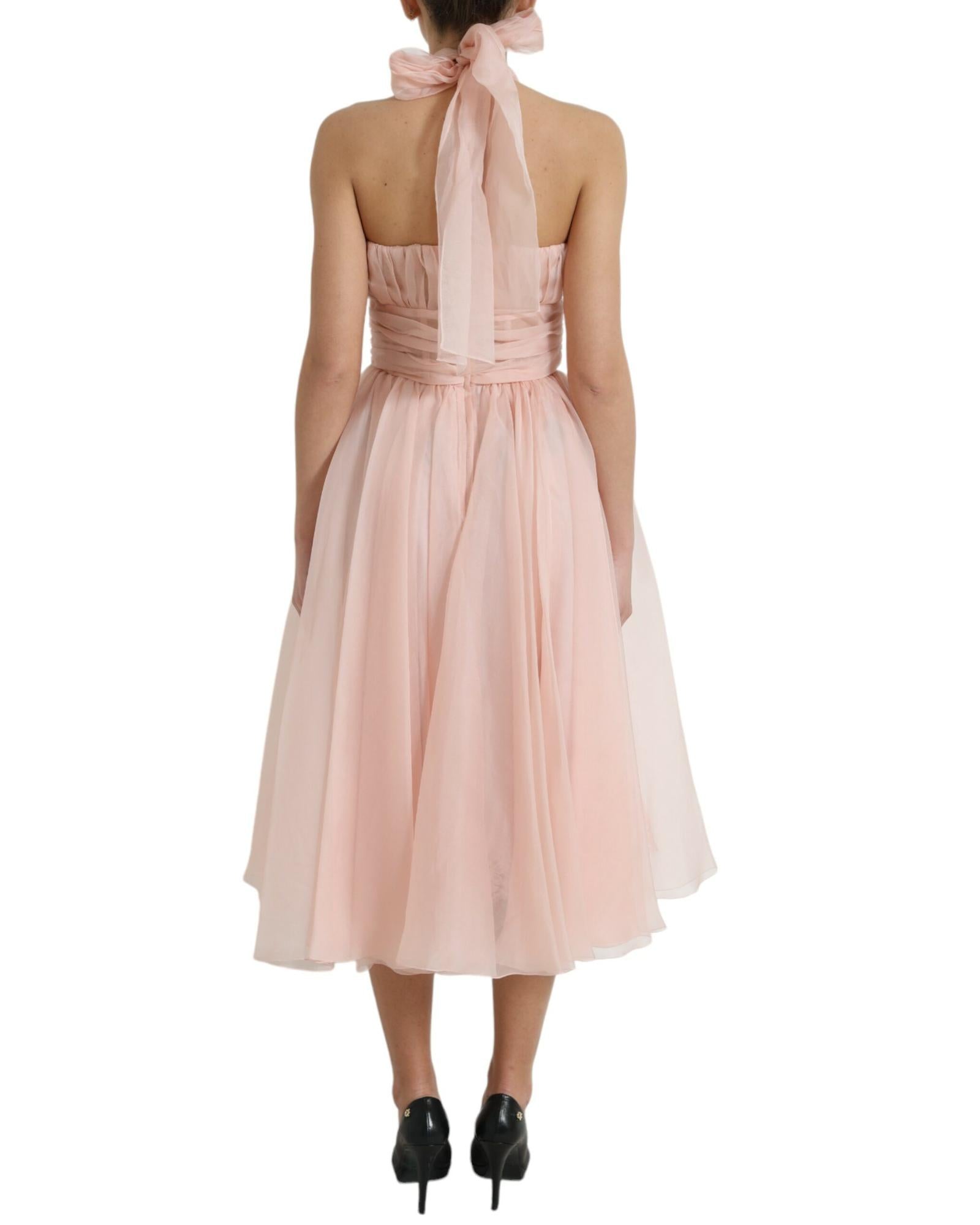 Dolce & Gabbana Women's Pink Silk Chiffon Halter Dress