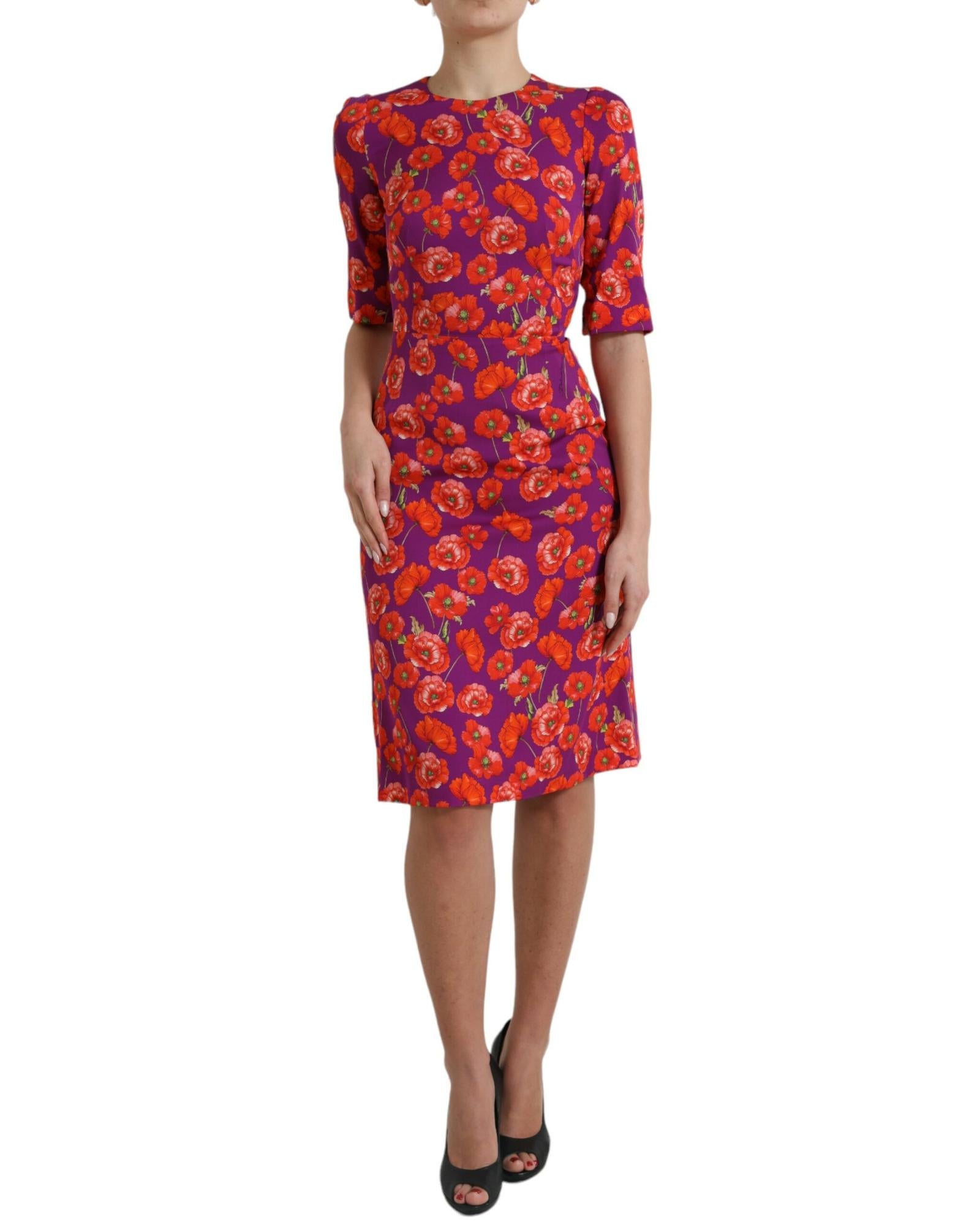 Dolce & Gabbana Floral Print Silk Charmeuse Dress Multicolor