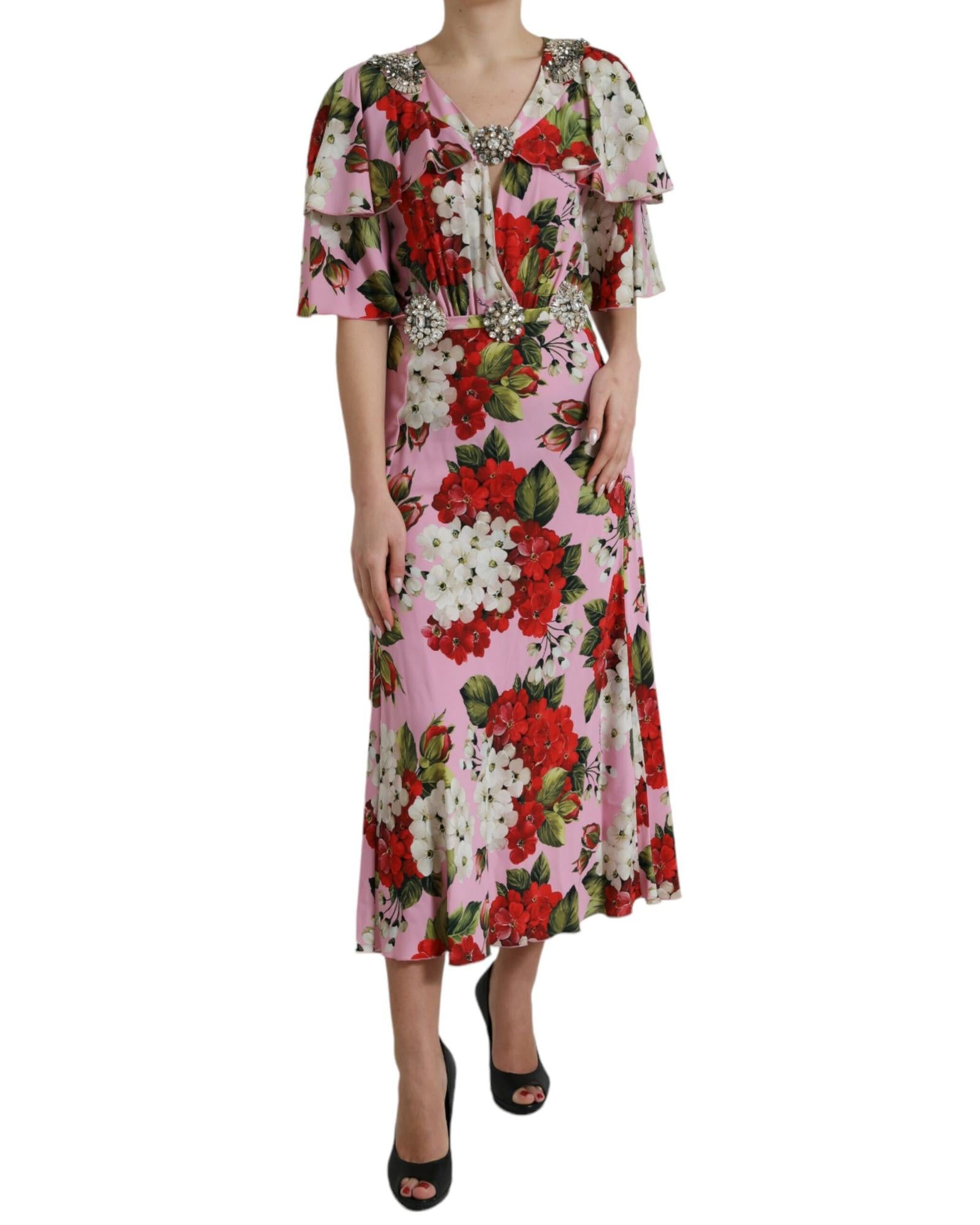 Dolce & Gabbana Floral Crystal Embellished A-line Dress 8 Multicolor