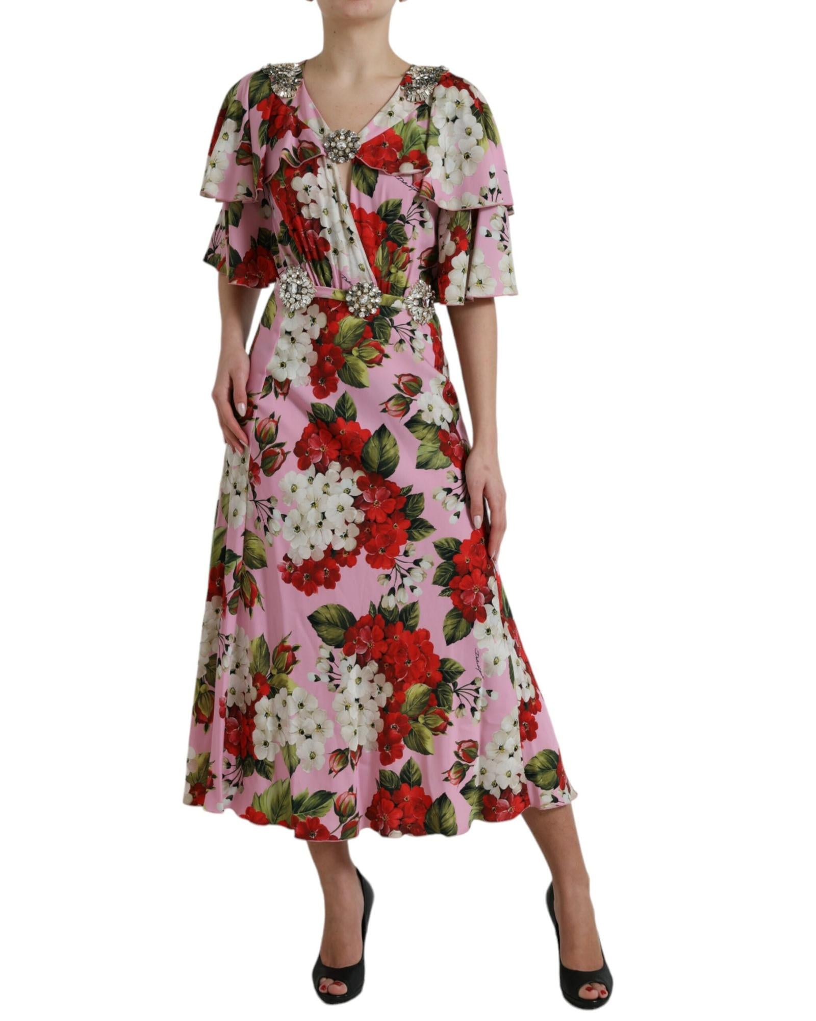 Dolce & Gabbana Floral Crystal Embellished A-line Dress