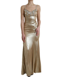 Dolce & Gabbana Gold Silk Evening Dress with Crystal Embellishments 6 Gold