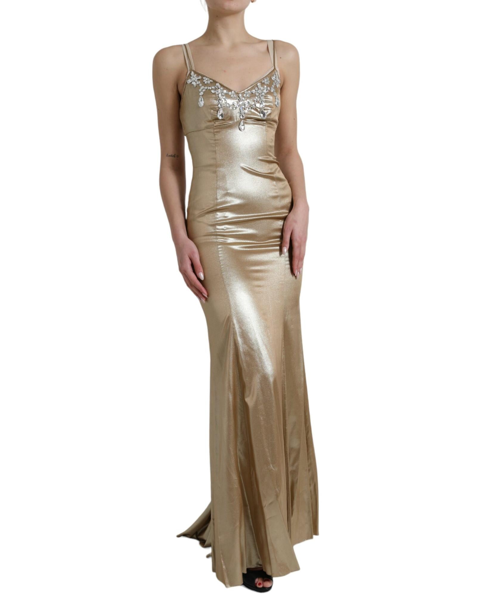 Dolce & Gabbana Gold Silk Evening Dress with Crystal Embellishments