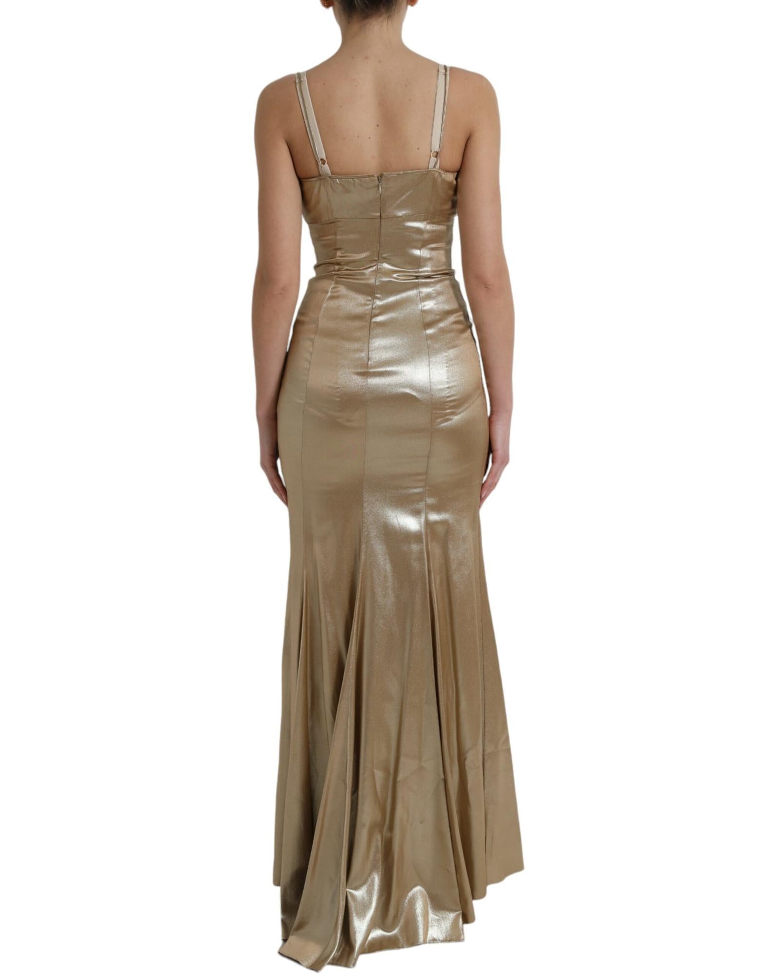 Dolce & Gabbana Gold Silk Evening Dress with Crystal Embellishments