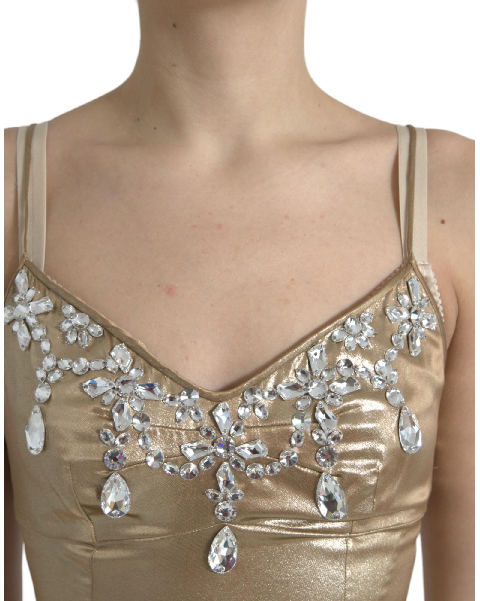 Dolce & Gabbana Gold Silk Evening Dress with Crystal Embellishments