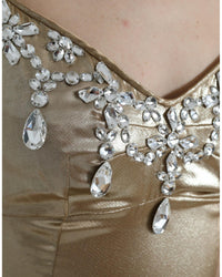 Dolce & Gabbana Gold Silk Evening Dress with Crystal Embellishments