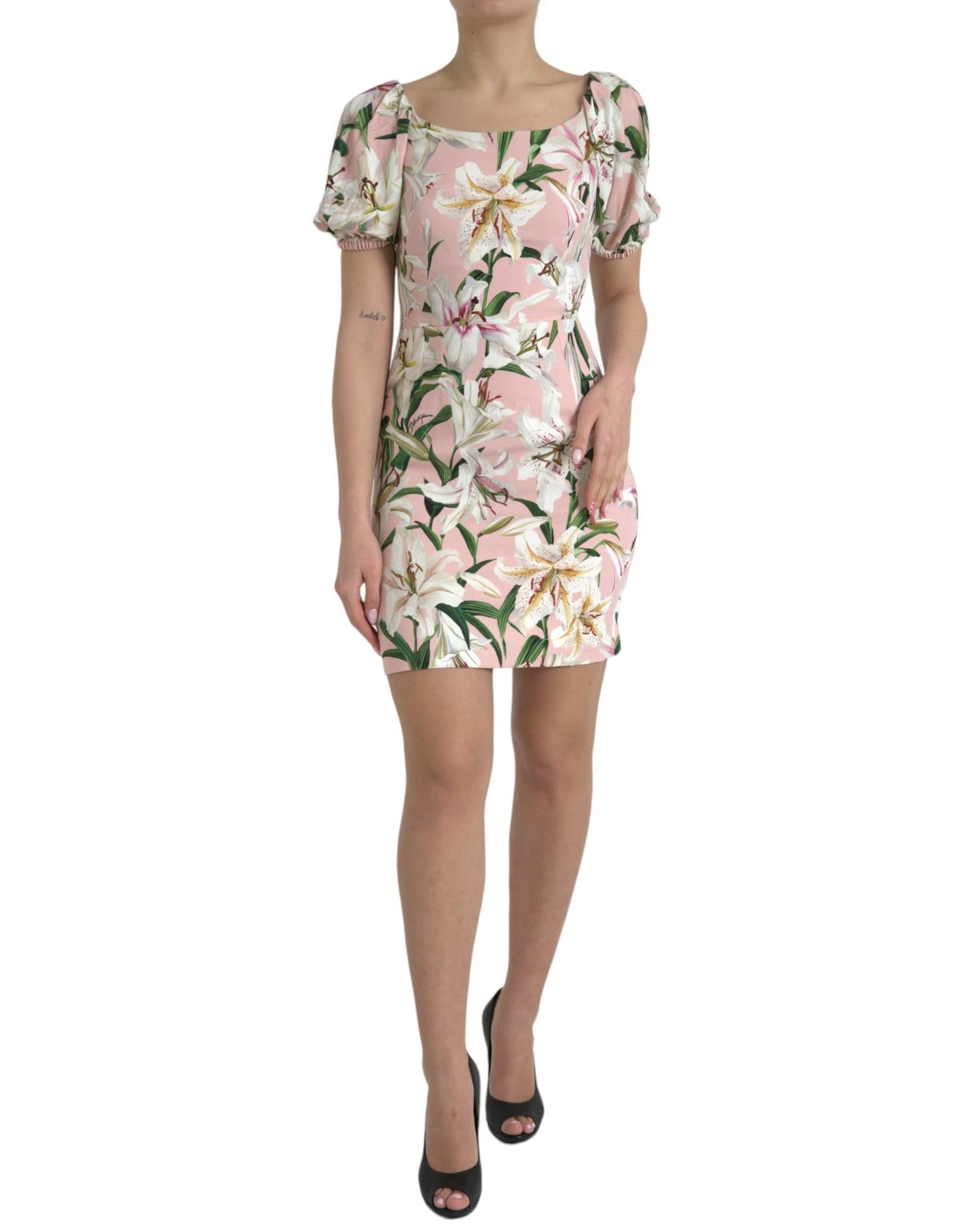 Dolce & Gabbana Lily Print Mini Dress 6 Pink