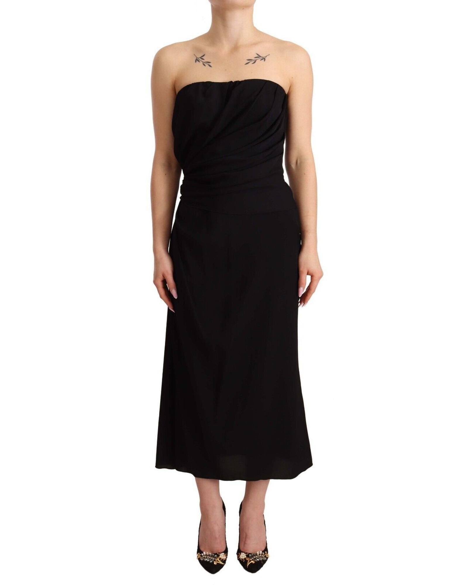 Dolce & Gabbana Silk Stretch Strapless Sheath Midi Dress6