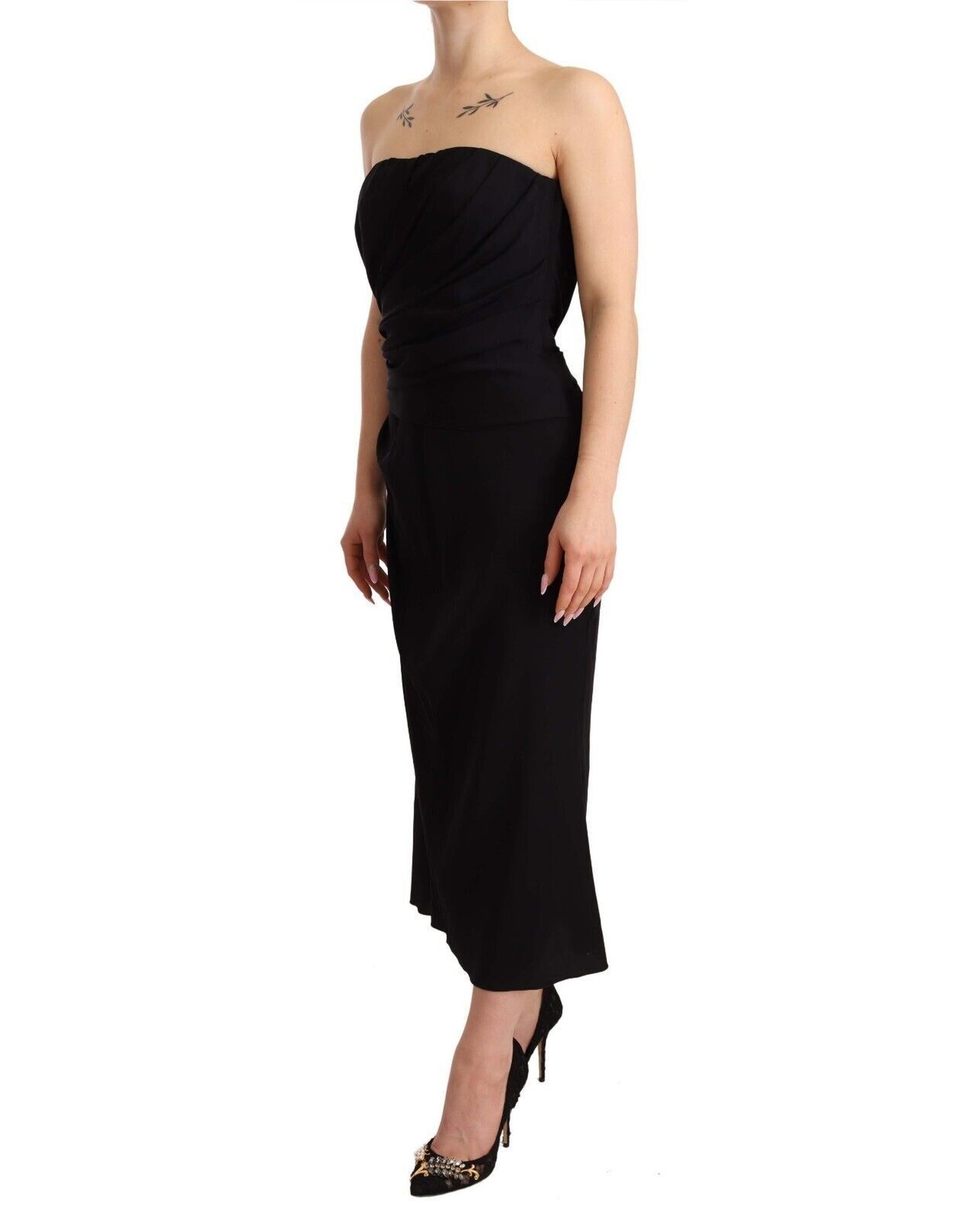 Dolce & Gabbana Silk Stretch Strapless Sheath Midi Dress10