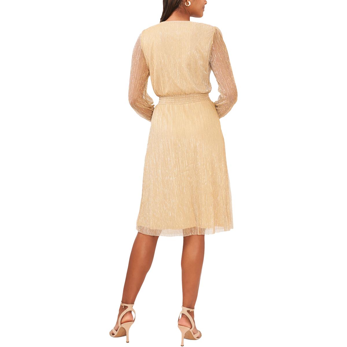Petites Womens Metallic Knee-Length Midi Dress