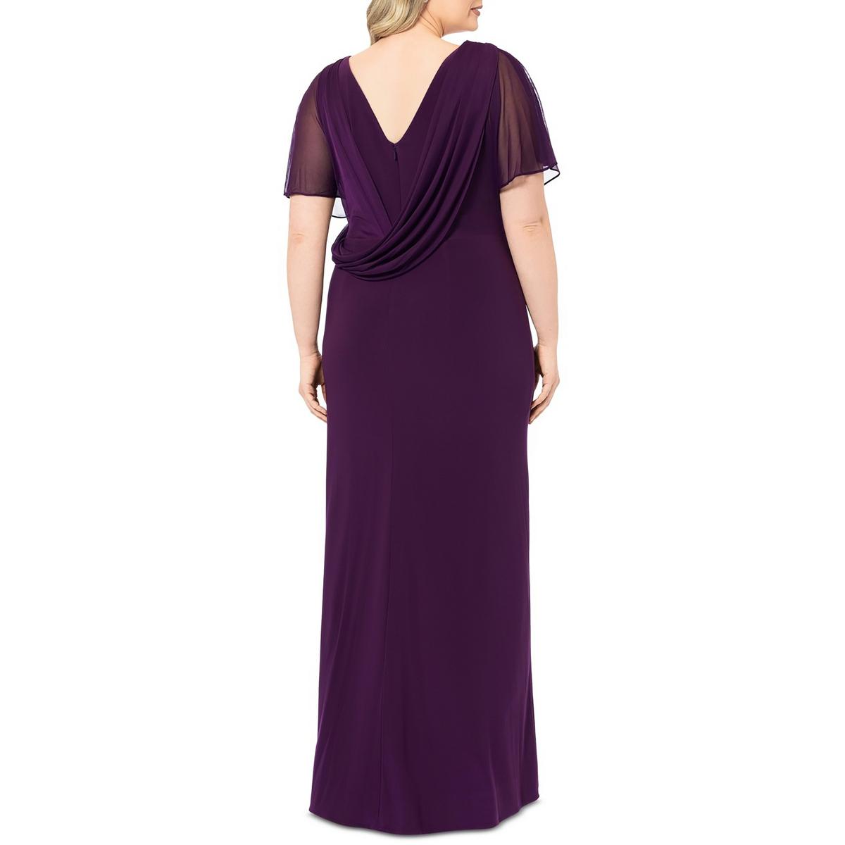 Plus Womens Faux-Wrap Polyester Evening Dress