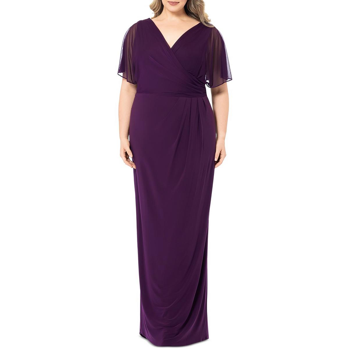 Plus Womens Faux-Wrap Polyester Evening Dress