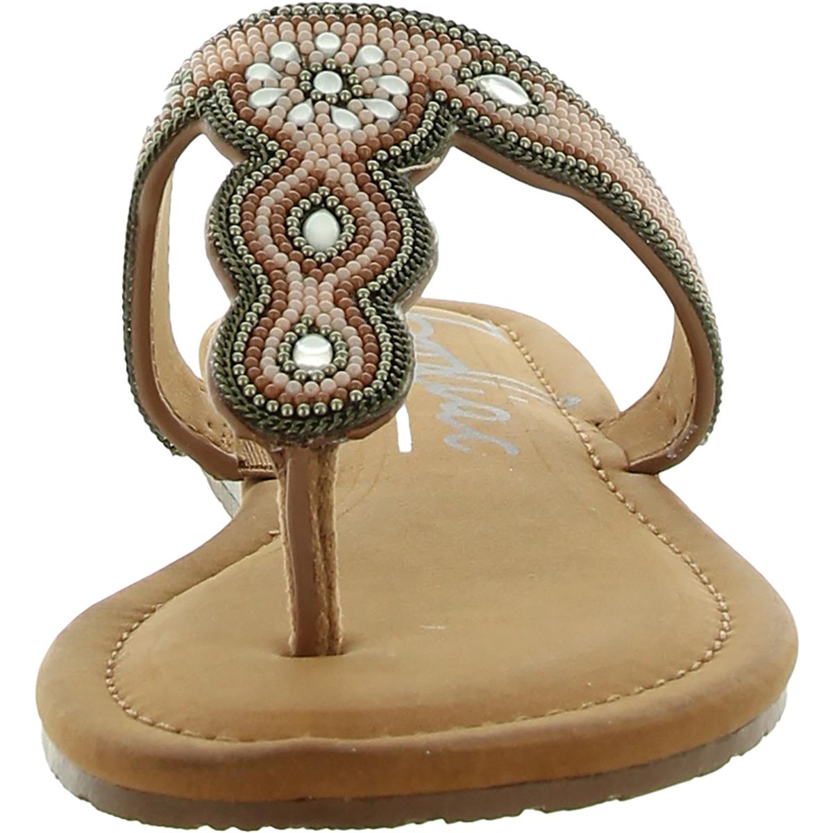 Yves Womens Faux Leather Flip-Flop T-Strap Sandals