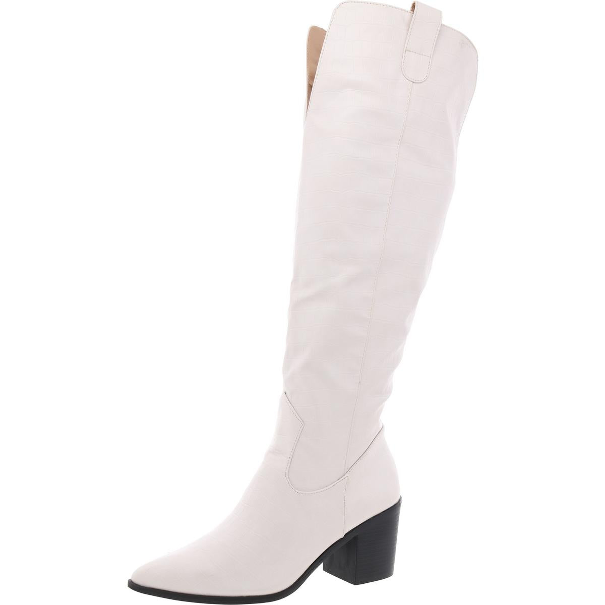 Womens Block Heel Manmade Knee-High Boots
