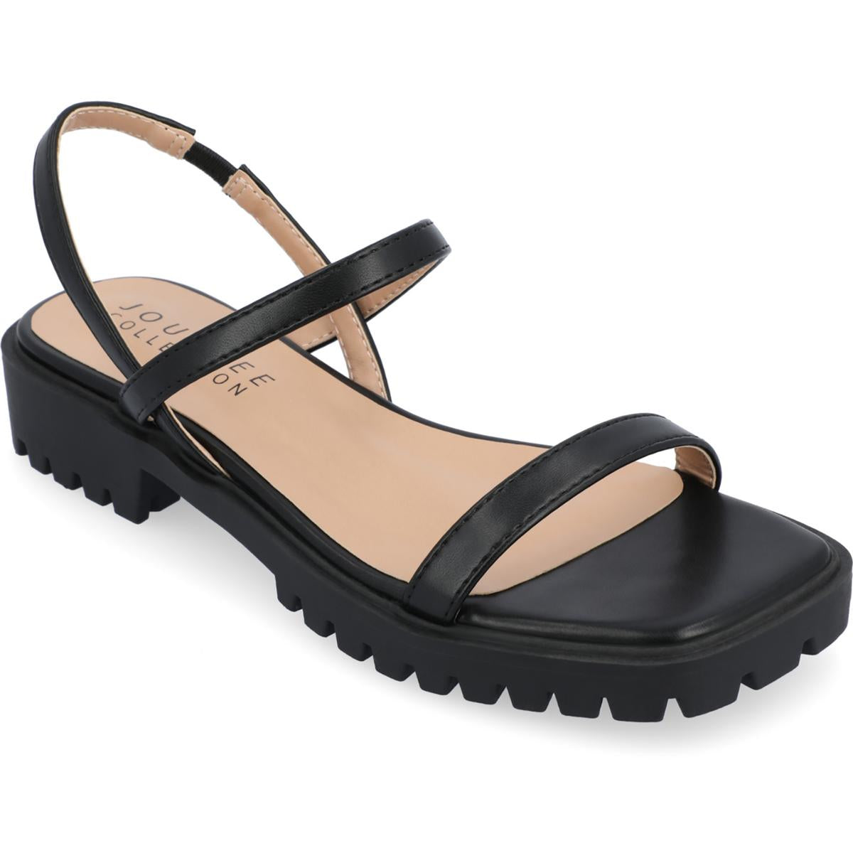Nylah Womens Cushioned Footbed Faux Leather Ankle Strap Black