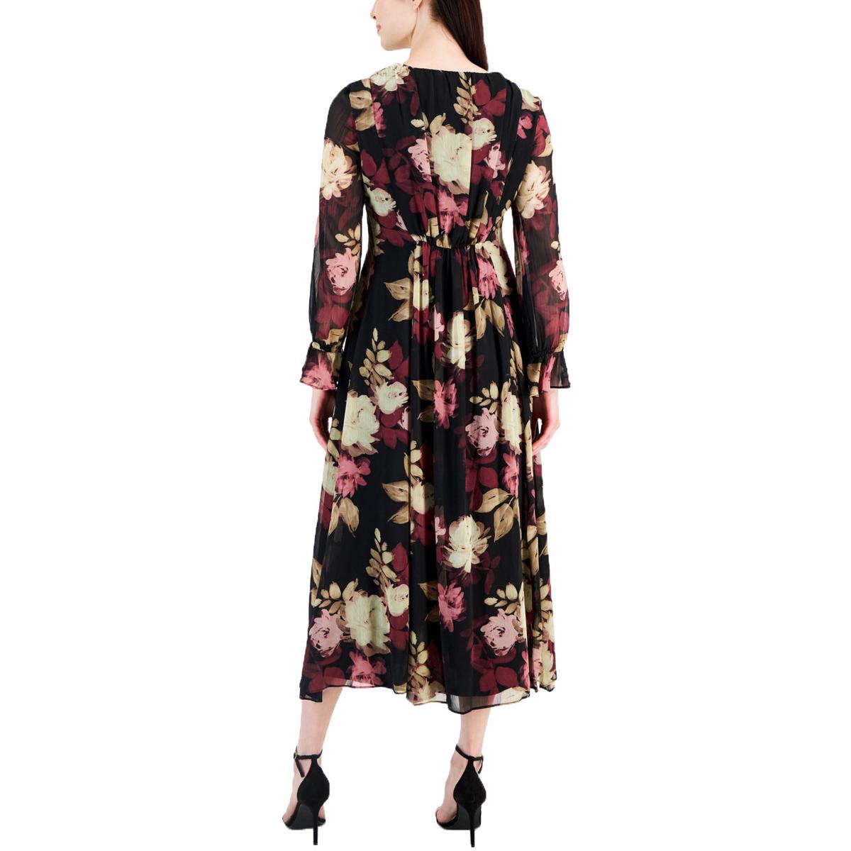 Womens Chiffon Floral Midi Dress