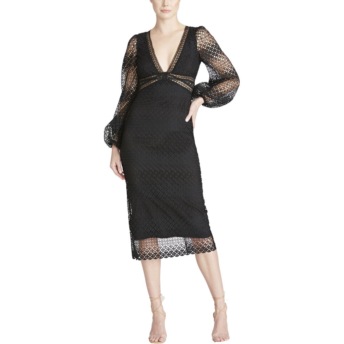 Womens Illusion Lace Midi Dress
