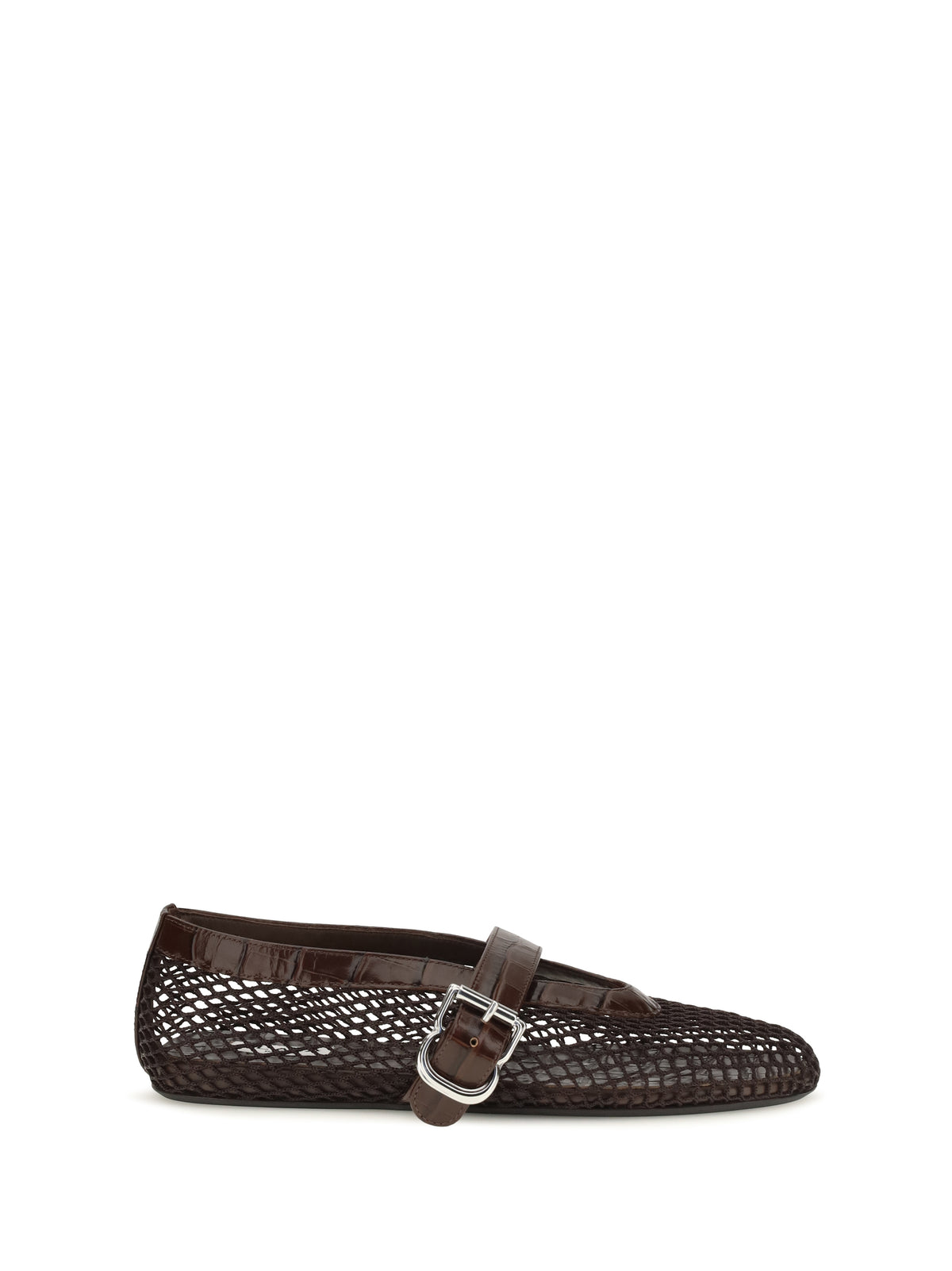 Alaïa Women Mesh And Crocodile-Print Leather Ballerinas