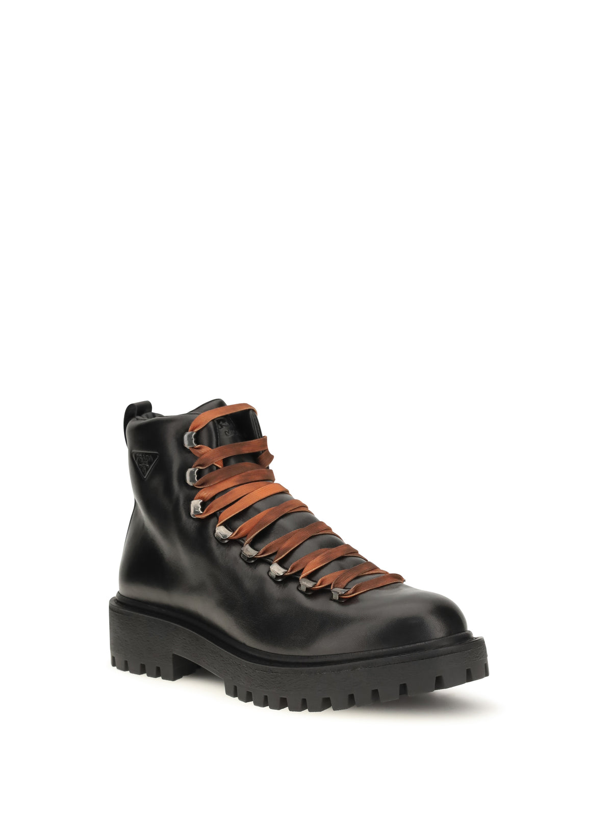 Prada Men Leather Lace-Up Ankle Boots