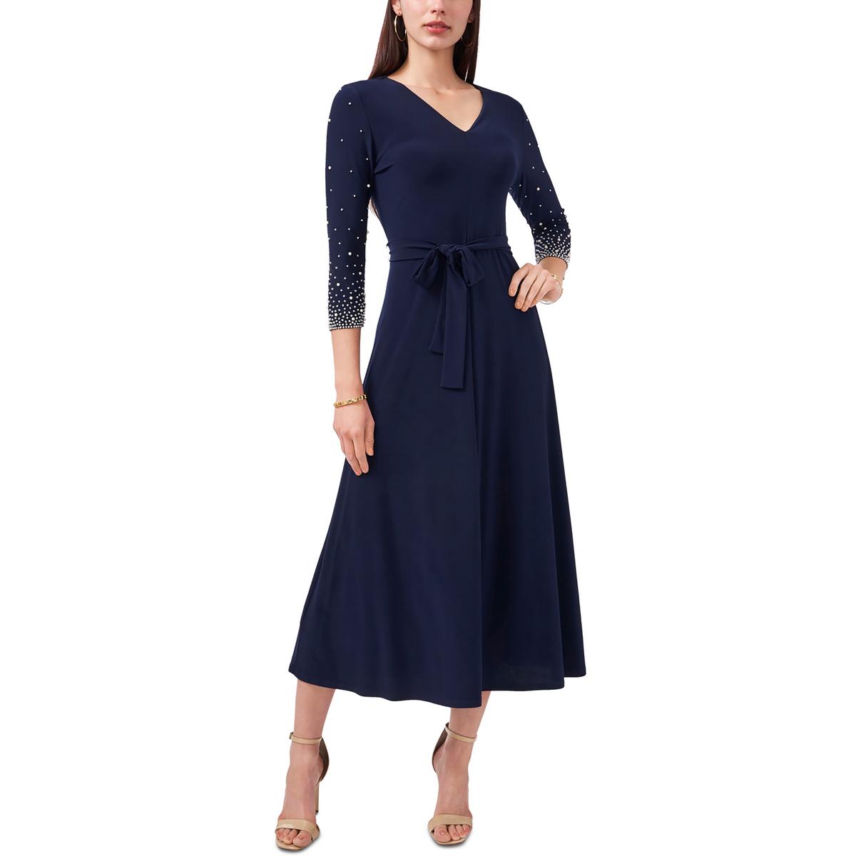 Womens Knit Beaded Midi Dress Lovely Navy