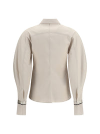 Brunello Cucinelli Women Stretch Cotton Poplin Shirt With Shiny Silk Cuffs