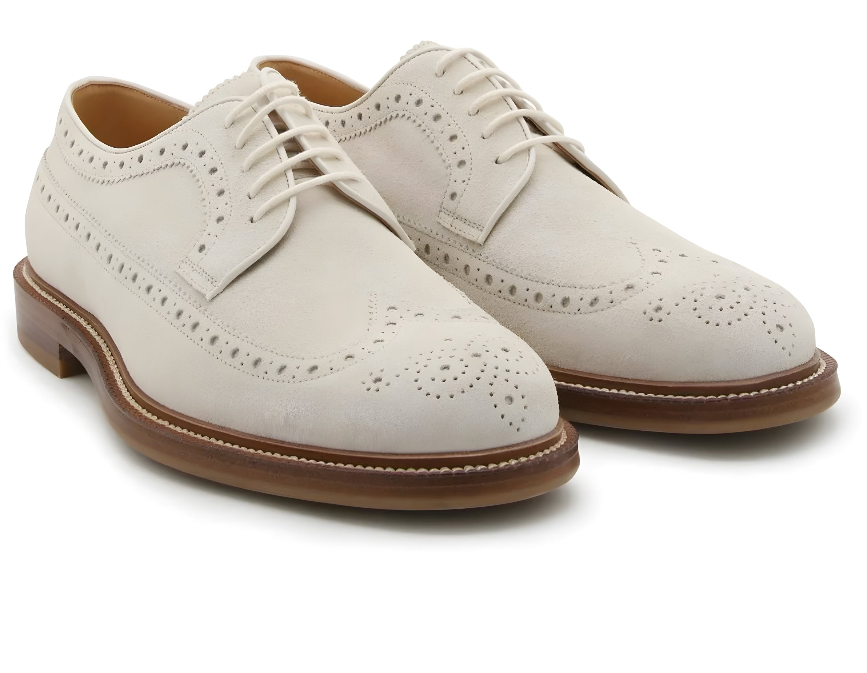 Brunello Cucinelli Light Beige/White Perforated-Embellished Lace-Up Derby Shoes