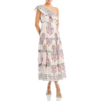 Womens Silk One Shoulder Maxi Dress pink-green