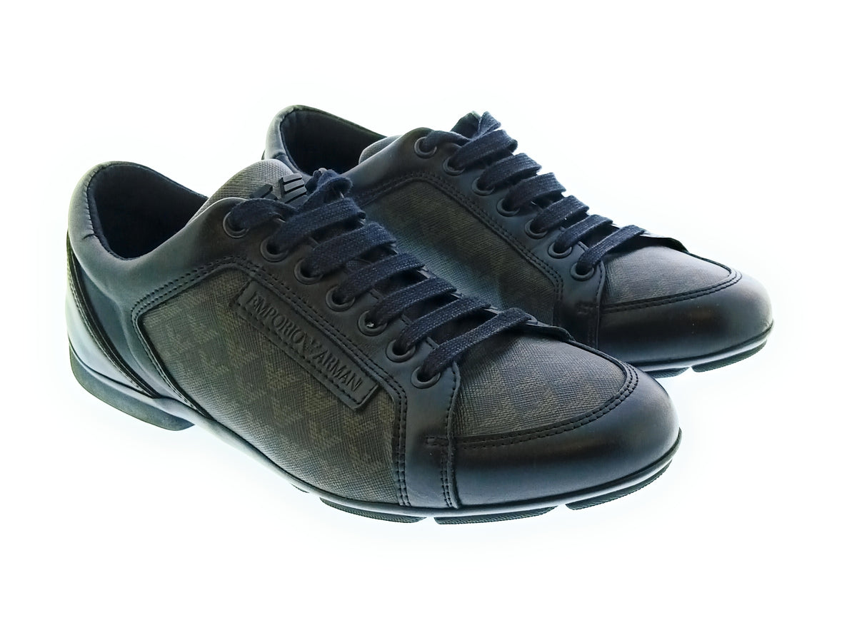 Emporio Armani Emporio Armani Men's Black Monogram Panel Low-Top Sneakers-5