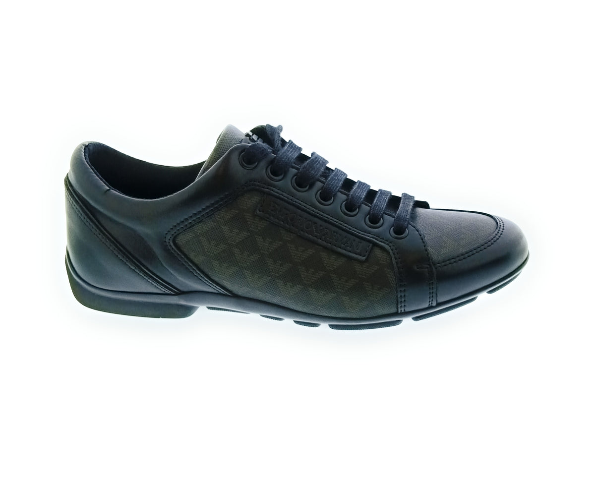 Emporio Armani Emporio Armani Men's Black Monogram Panel Low-Top Sneakers-5
