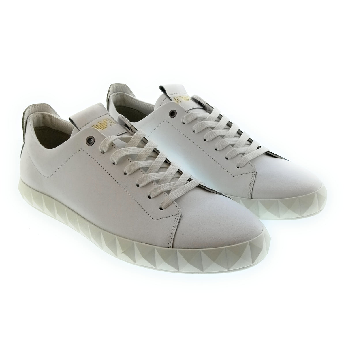 Emporio Armani Emporio Armani Men's White Leather Geometric-Sole Low-Top Sneakers-10