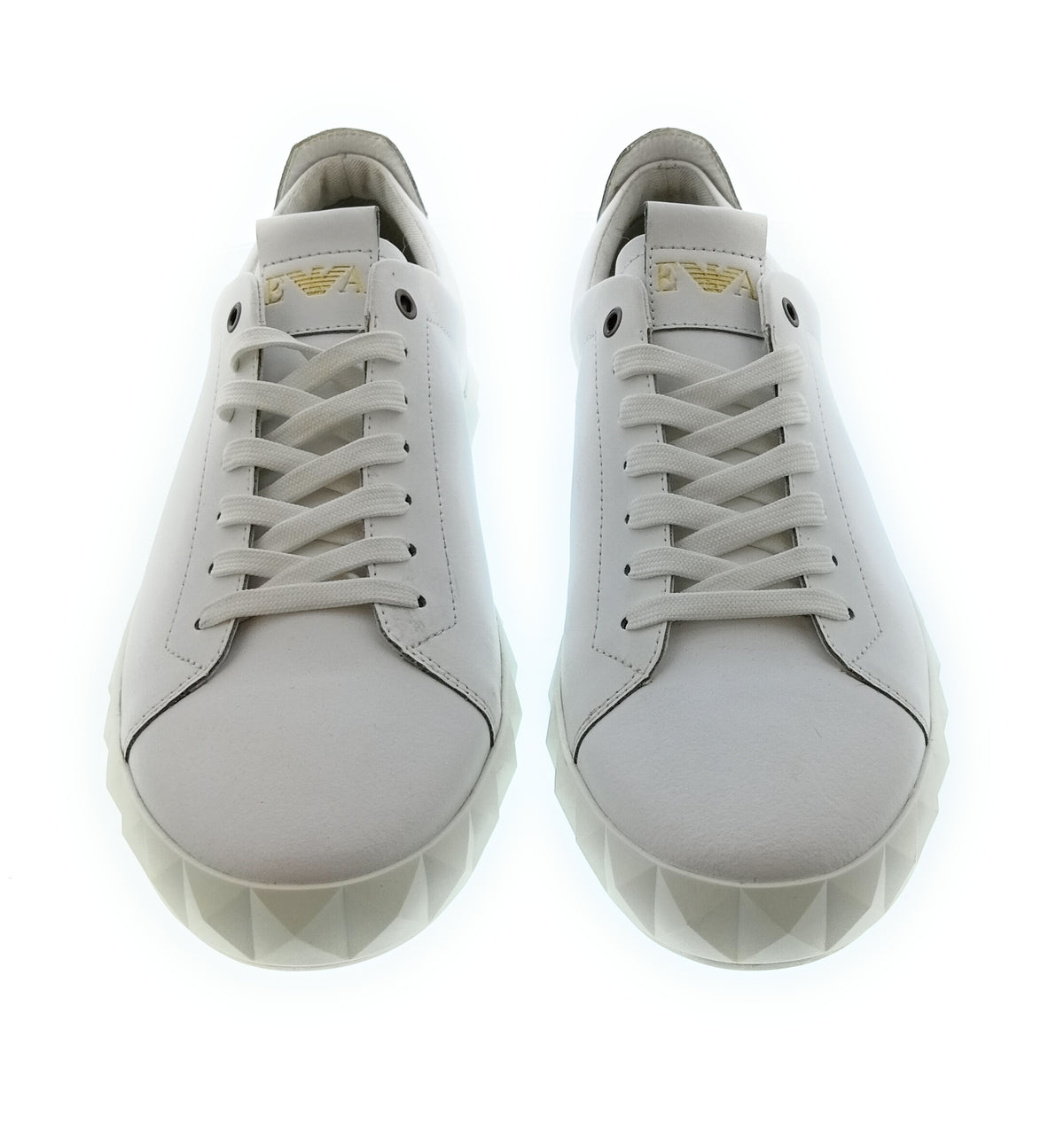 Emporio Armani Emporio Armani Men's White Leather Geometric-Sole Low-Top Sneakers-10