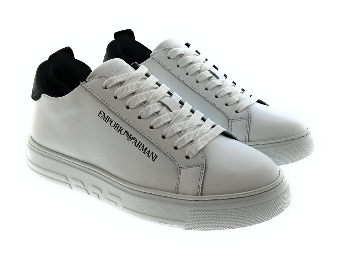 Emporio Armani Emporio Armani Men's White Black Logo Low-Top Sneakers-