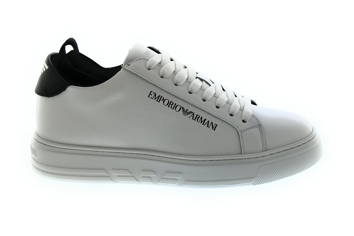 Emporio Armani Emporio Armani Men's White Black Logo Low-Top Sneakers-