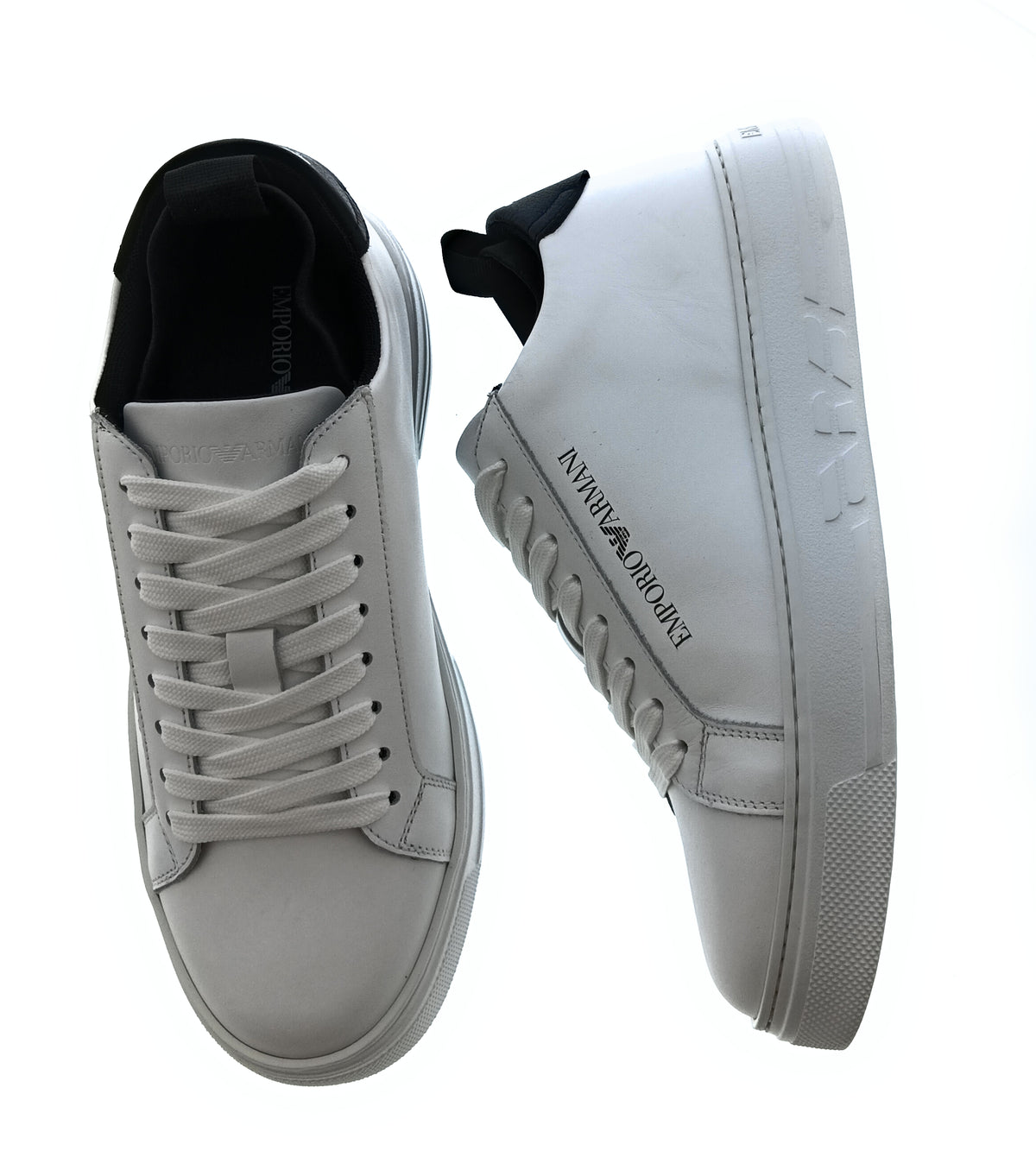 Emporio Armani Emporio Armani Men's White Black Logo Low-Top Sneakers-