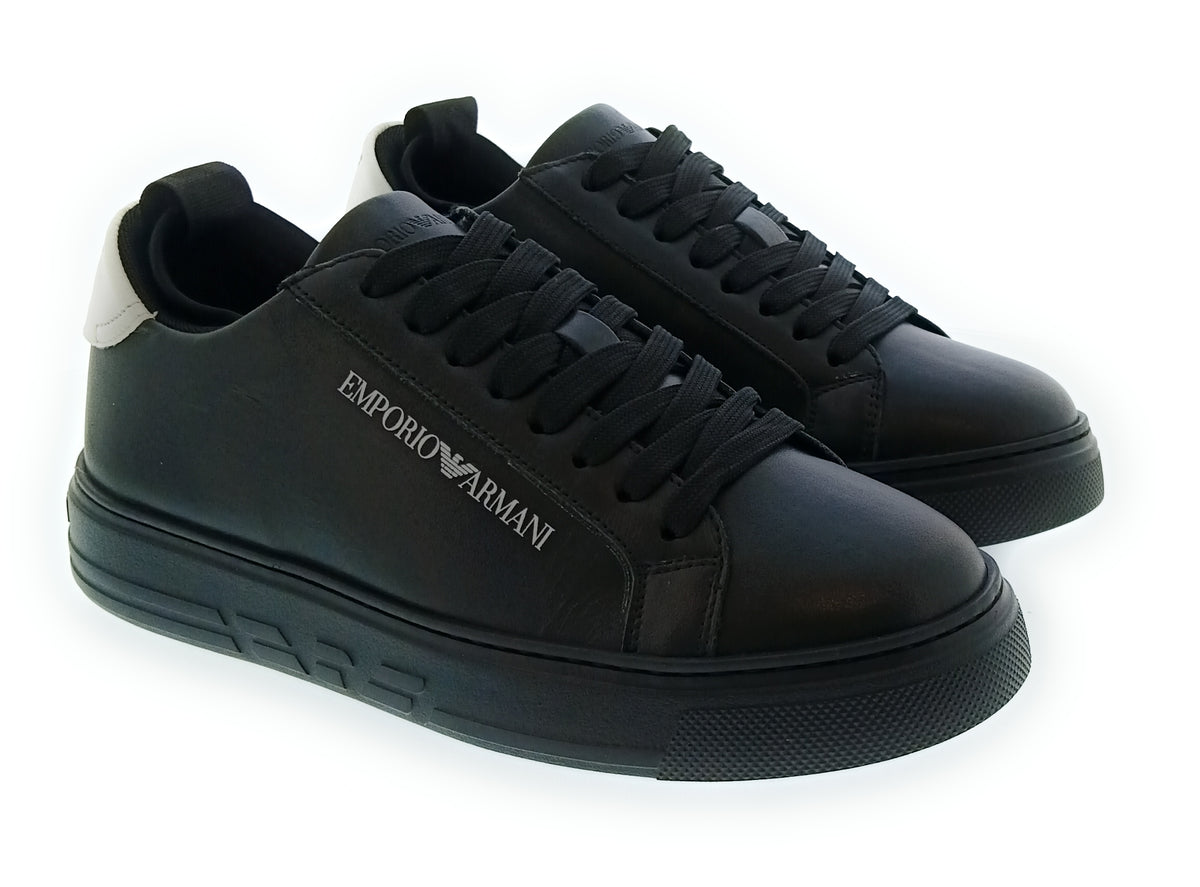 Emporio Armani Emporio Armani Men's Black White Logo Low-Top Sneakers-