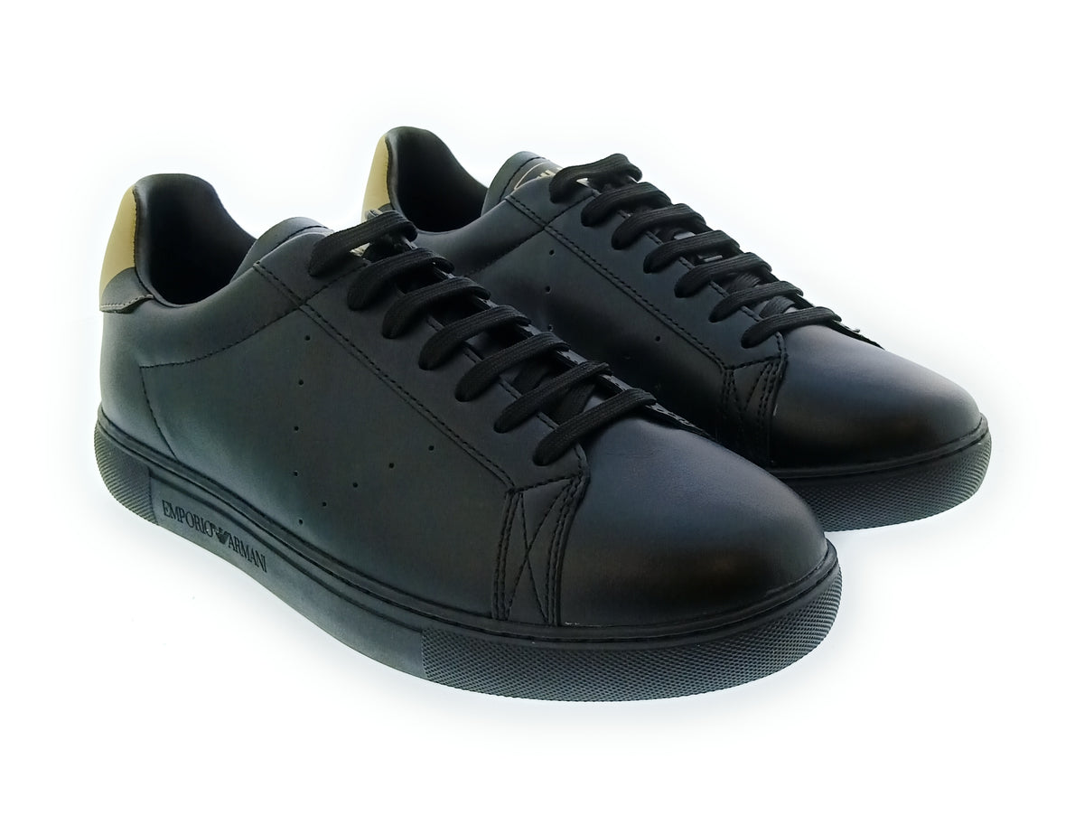 Emporio Armani Emporio Armani Men's Black Gold Leather Low-Top Sneakers-10
