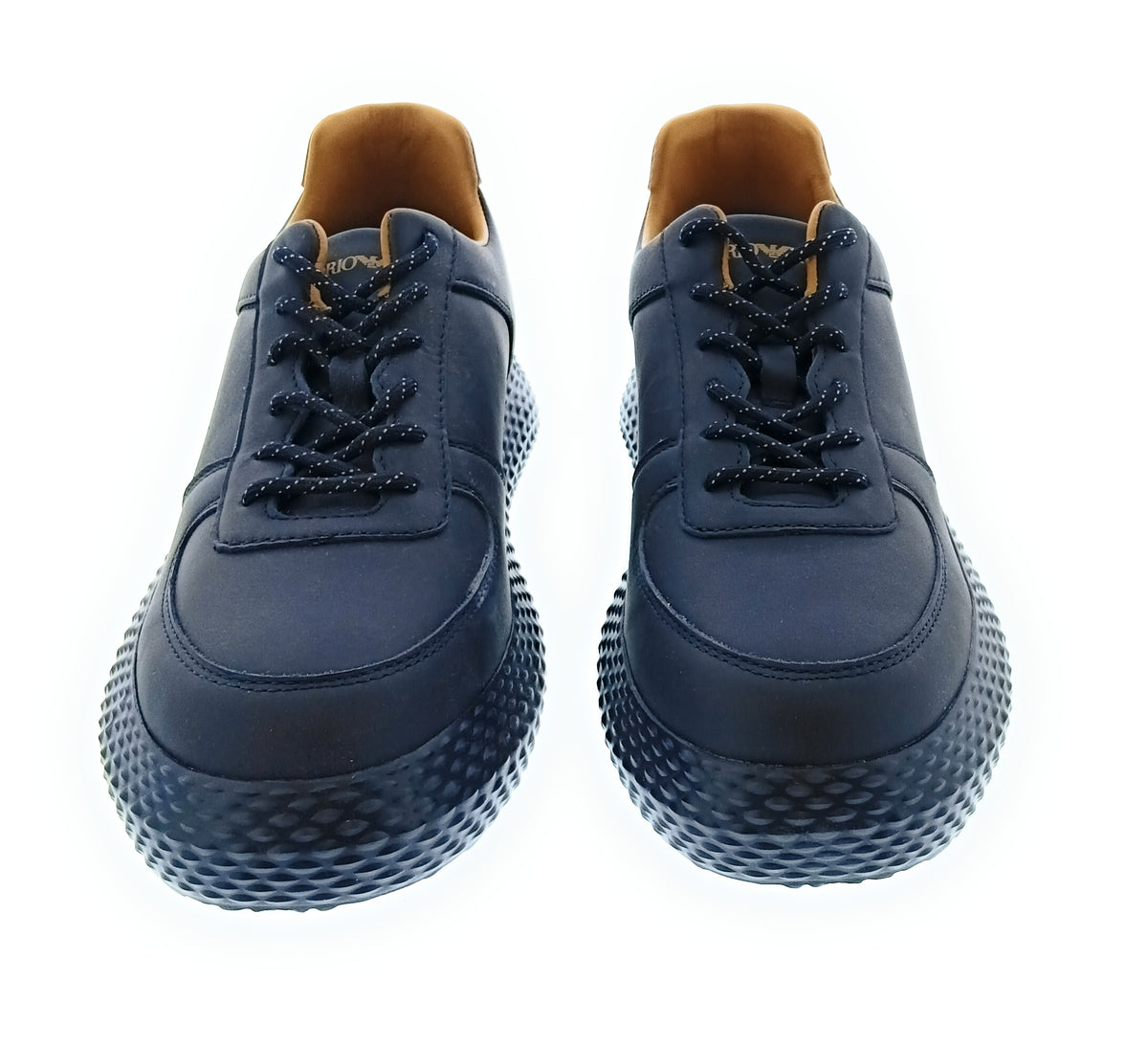 Emporio Armani Emporio Armani Men's Navy Leather Textured-Sole Low-Top Sneakers-10